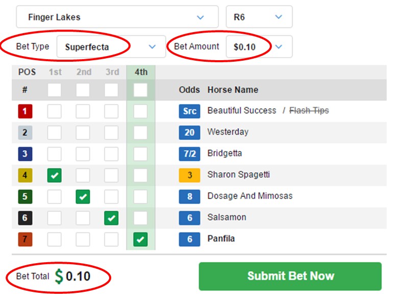 wagering superfecta exotic straight example horse wager trifecta